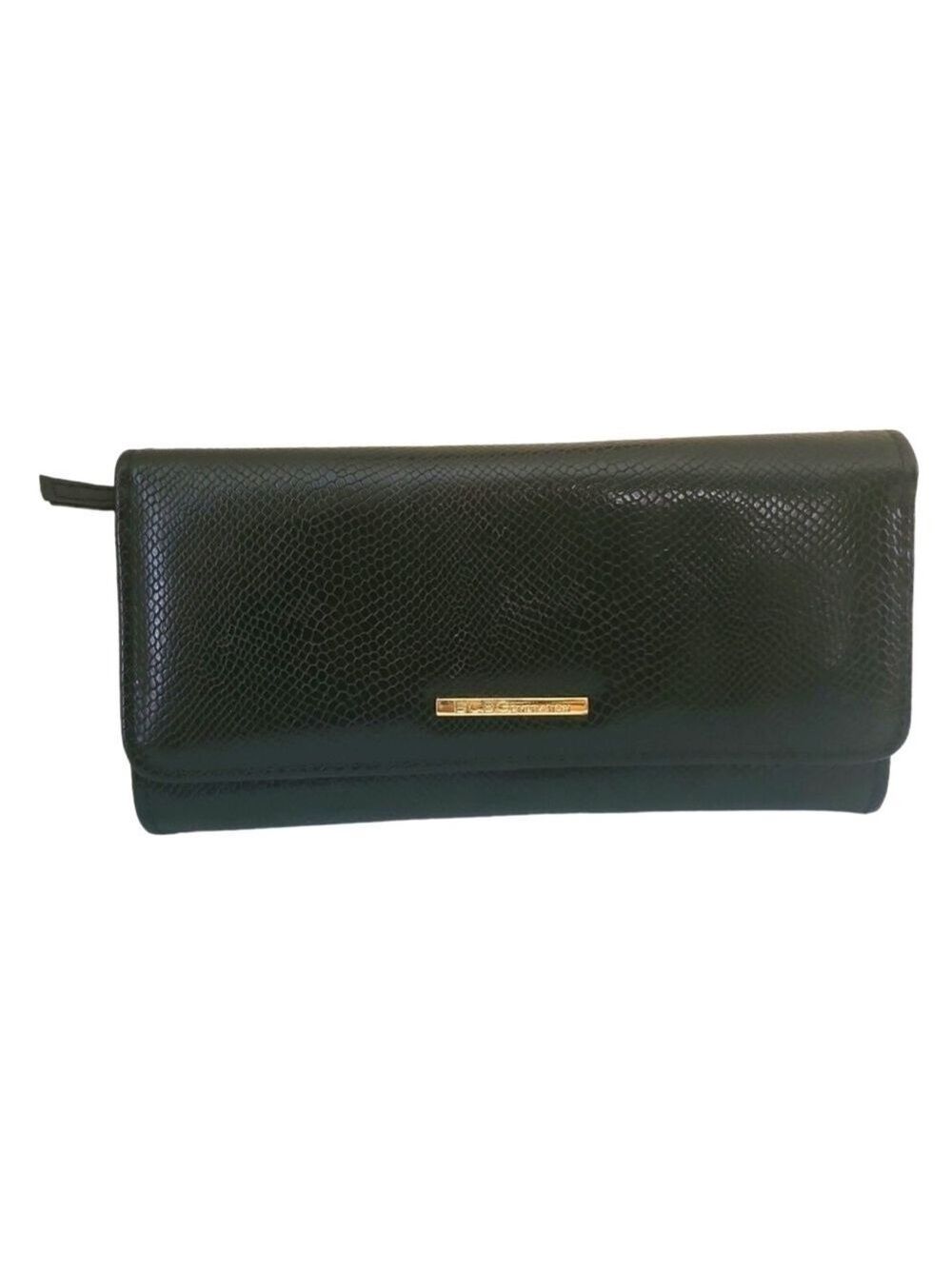 BCBGeneration “Anastasia” Black Snake Print Faux Leather Clutch Wallet